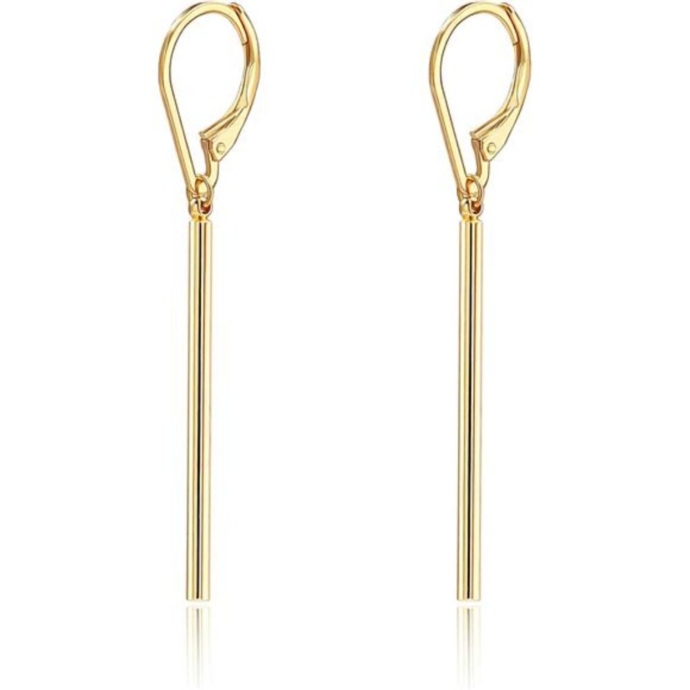Minimalist Gold Bar Drop Earrings – 18k Plated Long Dangle Jewelry